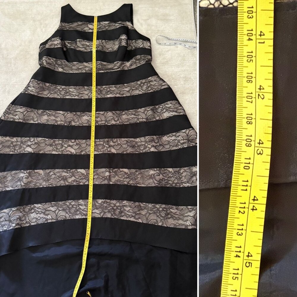 Adrianna Papell Black Silver Lace Mikado Striped Sleeveless Hi Lo Dress 22W Gown - Picture 9 of 11